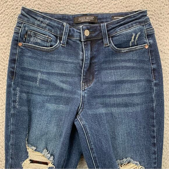 Judy Blue Women's Boyfriend Buffalo Plaid Knee Distressed Jeans - Size: 3/26 - Picture 2 of 16